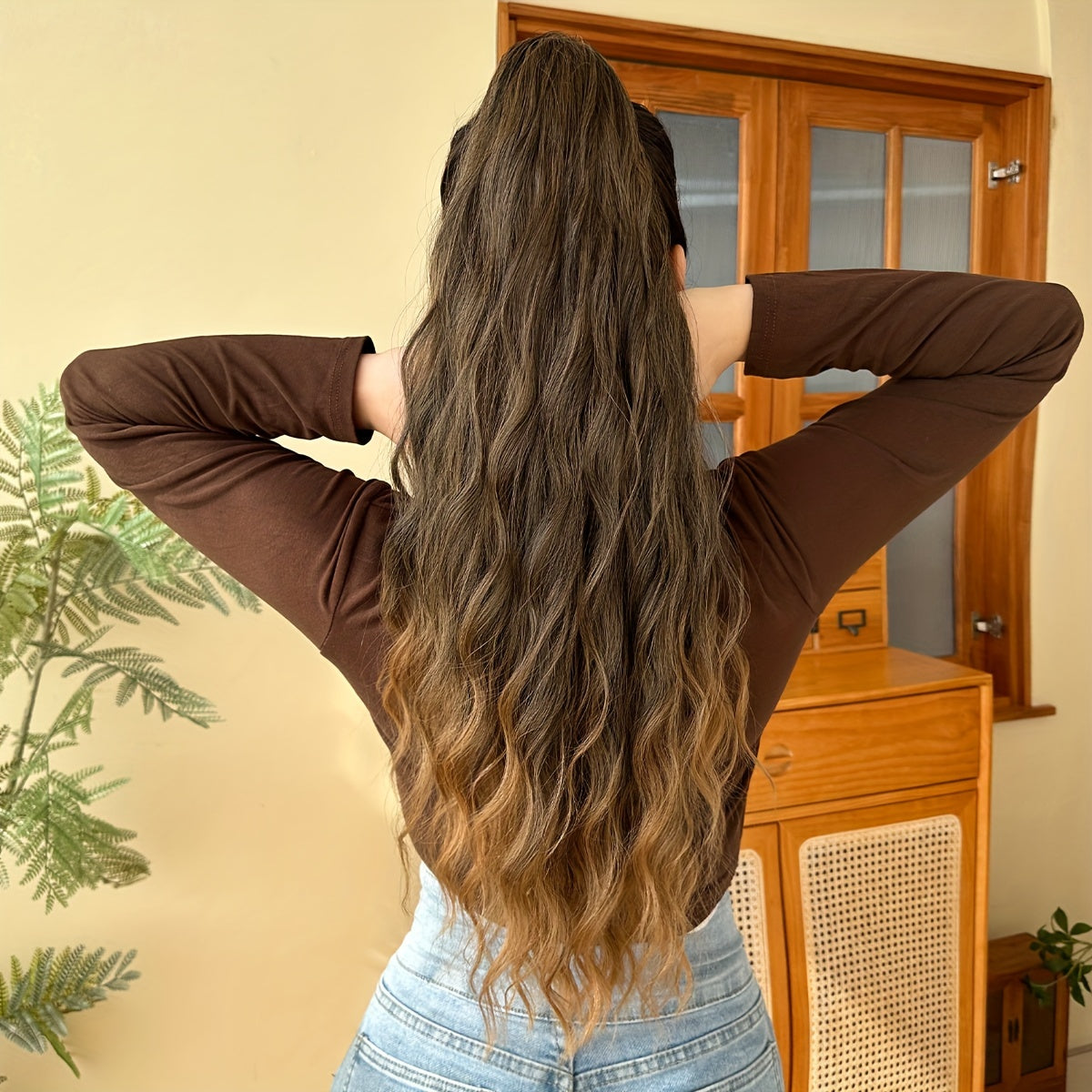 Women's 24-Inch Long Wavy Synthetic Ponytail Extension Drawstring Deep Wave
