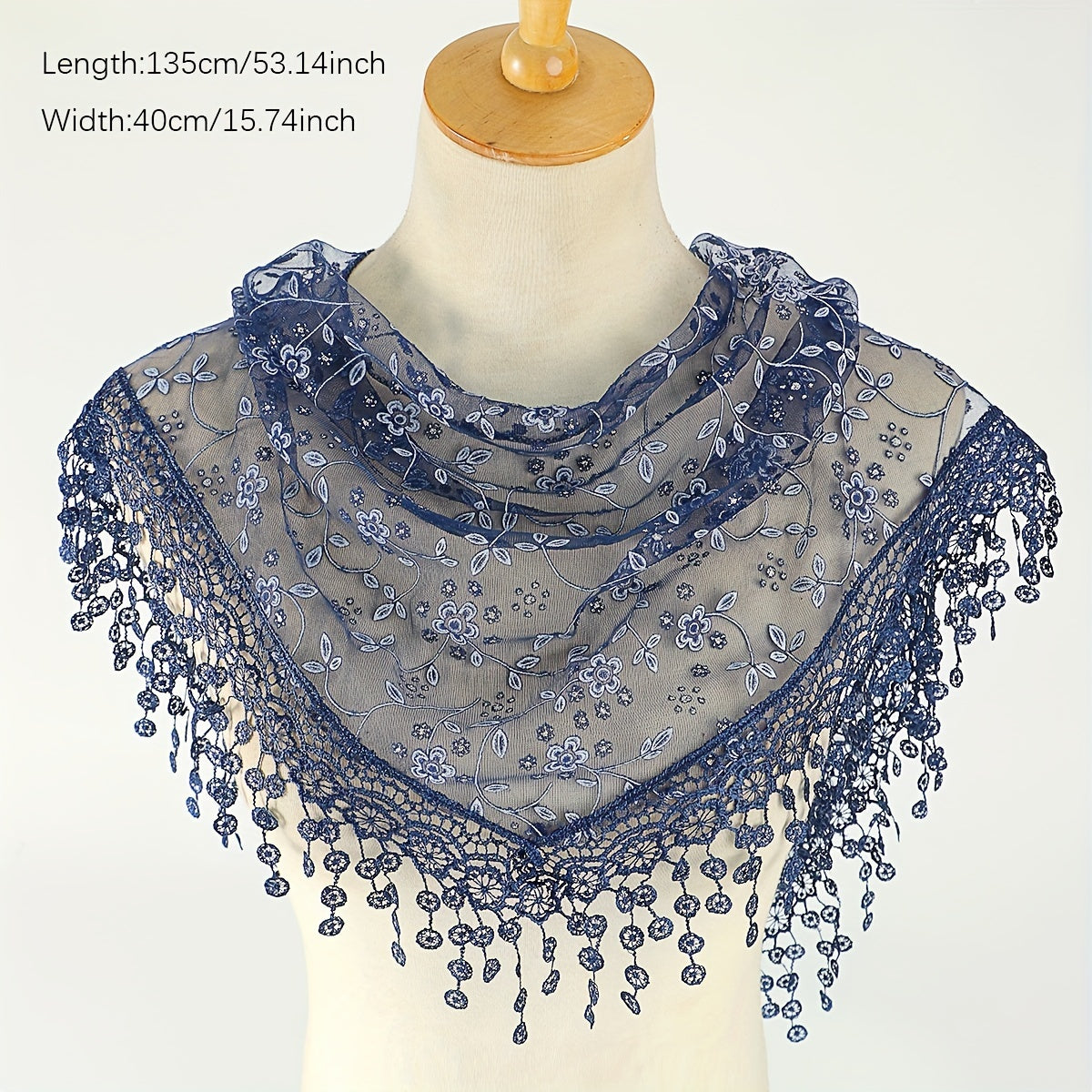Women's Floral Embroidery Lace Shawl Triangle Scarf Cape Hollow Out Breathable Fabric for Head Covering