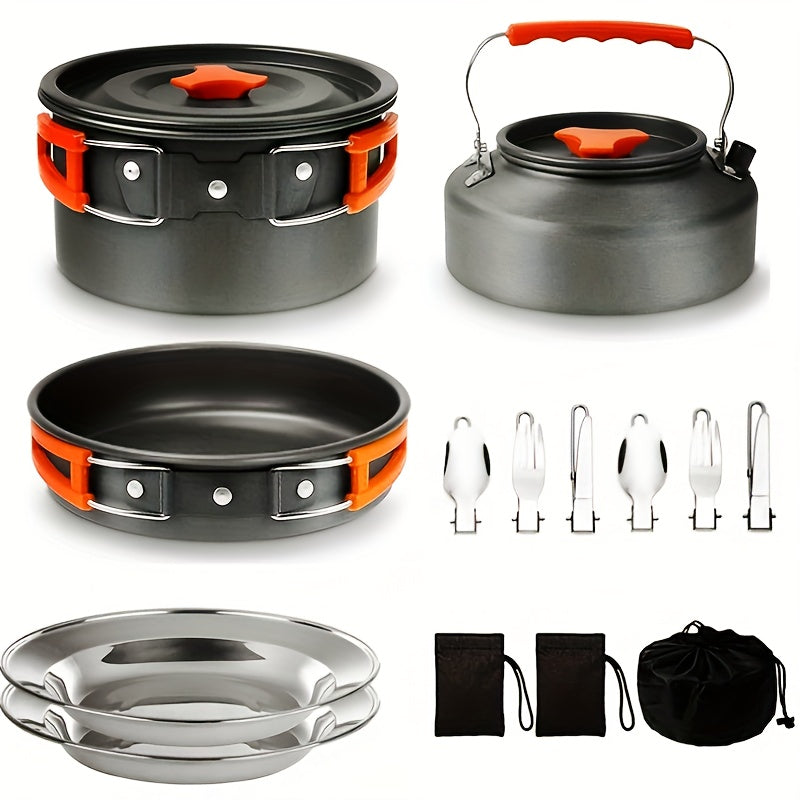 Portable Camping Cookware Set for 2-3 People Aluminum Alloy Foldable and Space-Saving