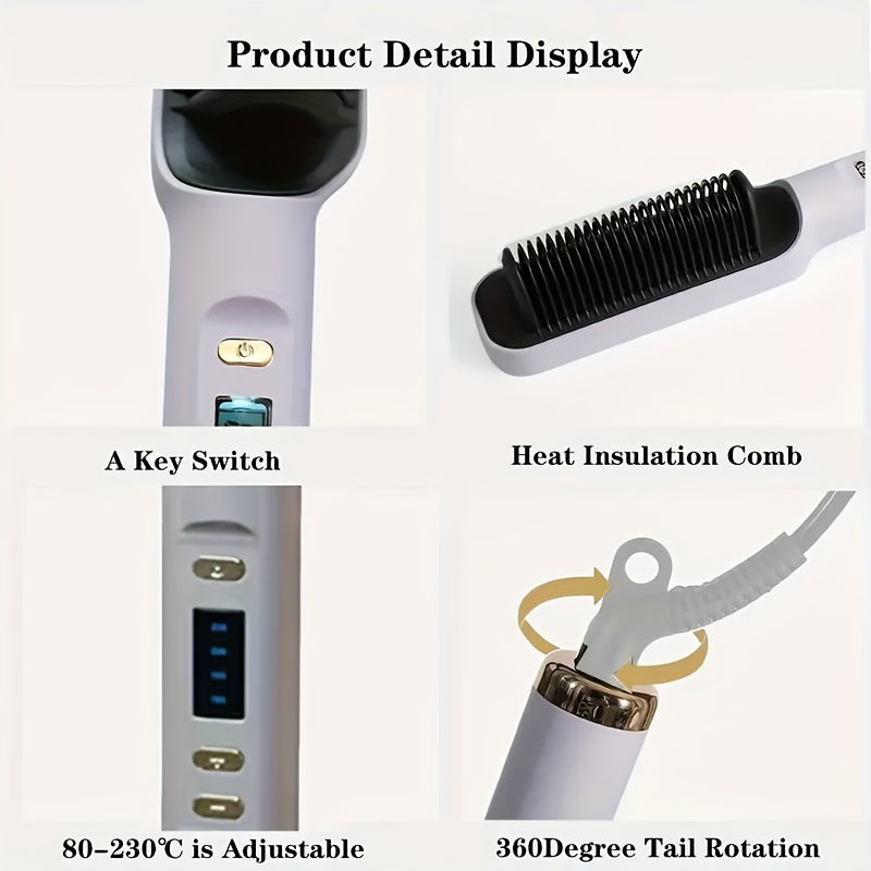 Pink and Black Electric Hair Straightener Brush with Heat Protection Dual Voltage Wet and Dry Use Auto Shut-Off