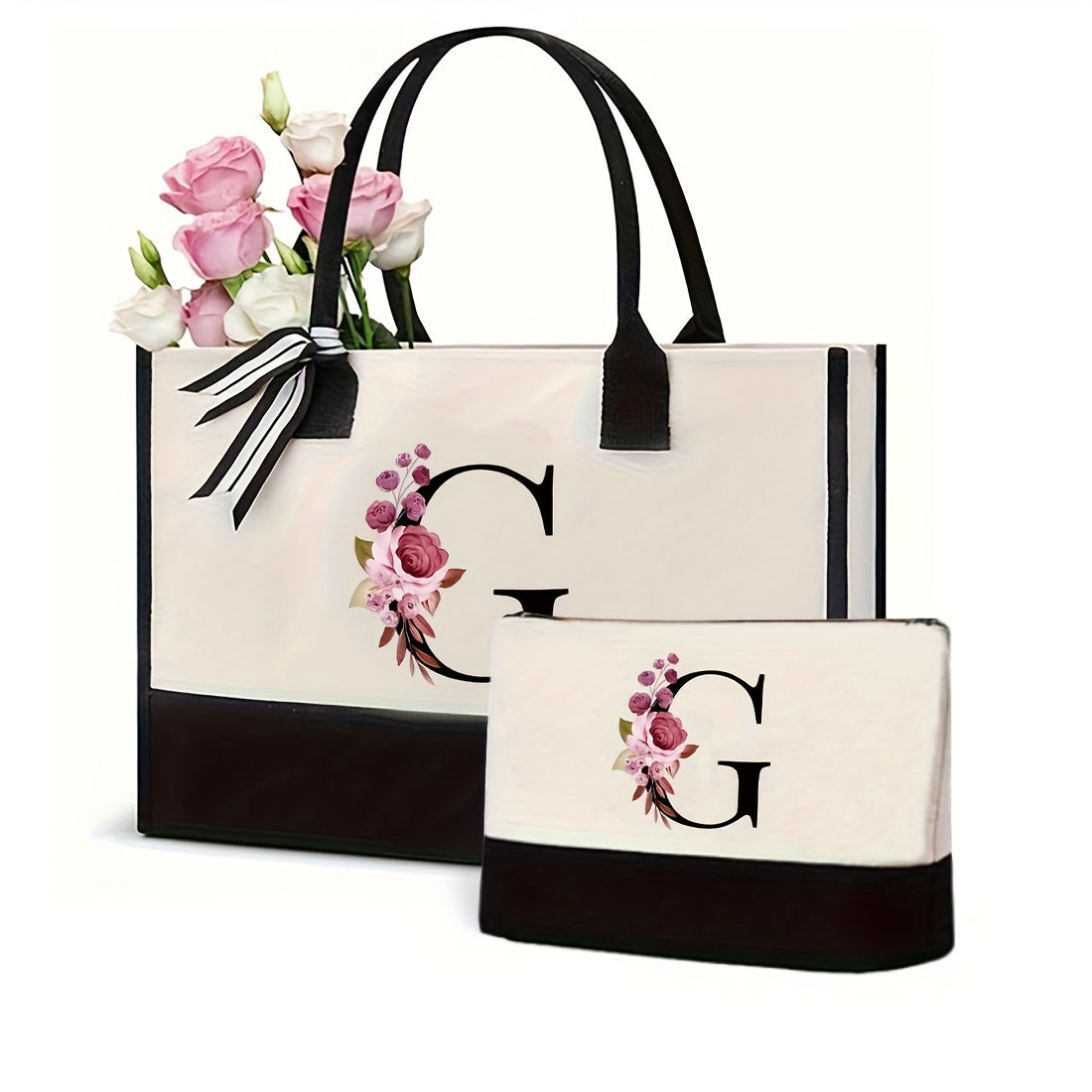 Women's Canvas Letter Handbag Large Versatile Shoulder Bag for Office and Shopping