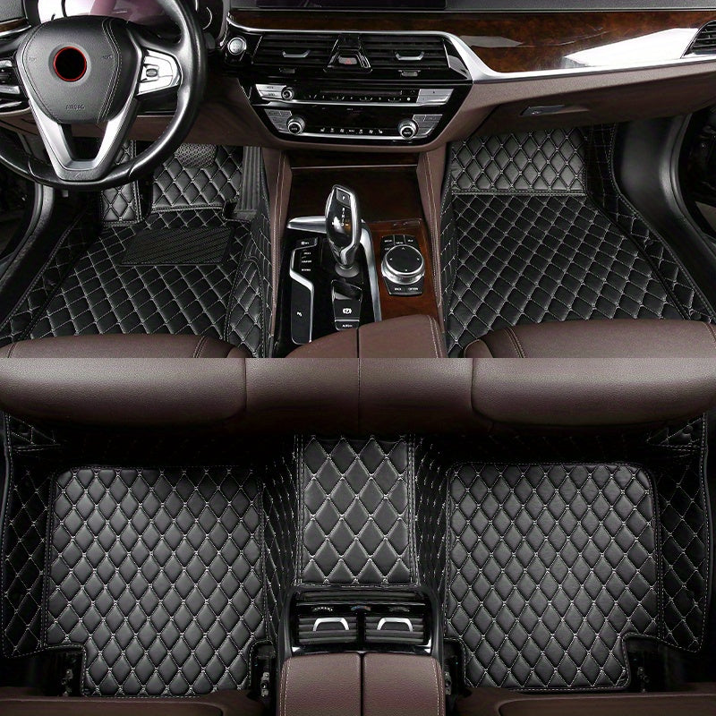 Full Coverage Car Floor Mats 3pcs PU Leather Diamond Pattern All-Weather