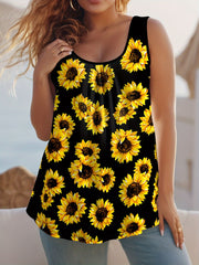 Plus Size Sunflower Print Tank Top Sleeveless Summer Women's Clothing