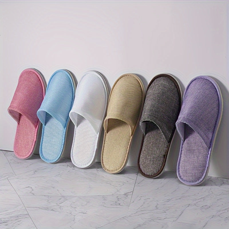 Unisex Casual Solid Color Slip-On Slippers 6 Pairs All-Season Fabric