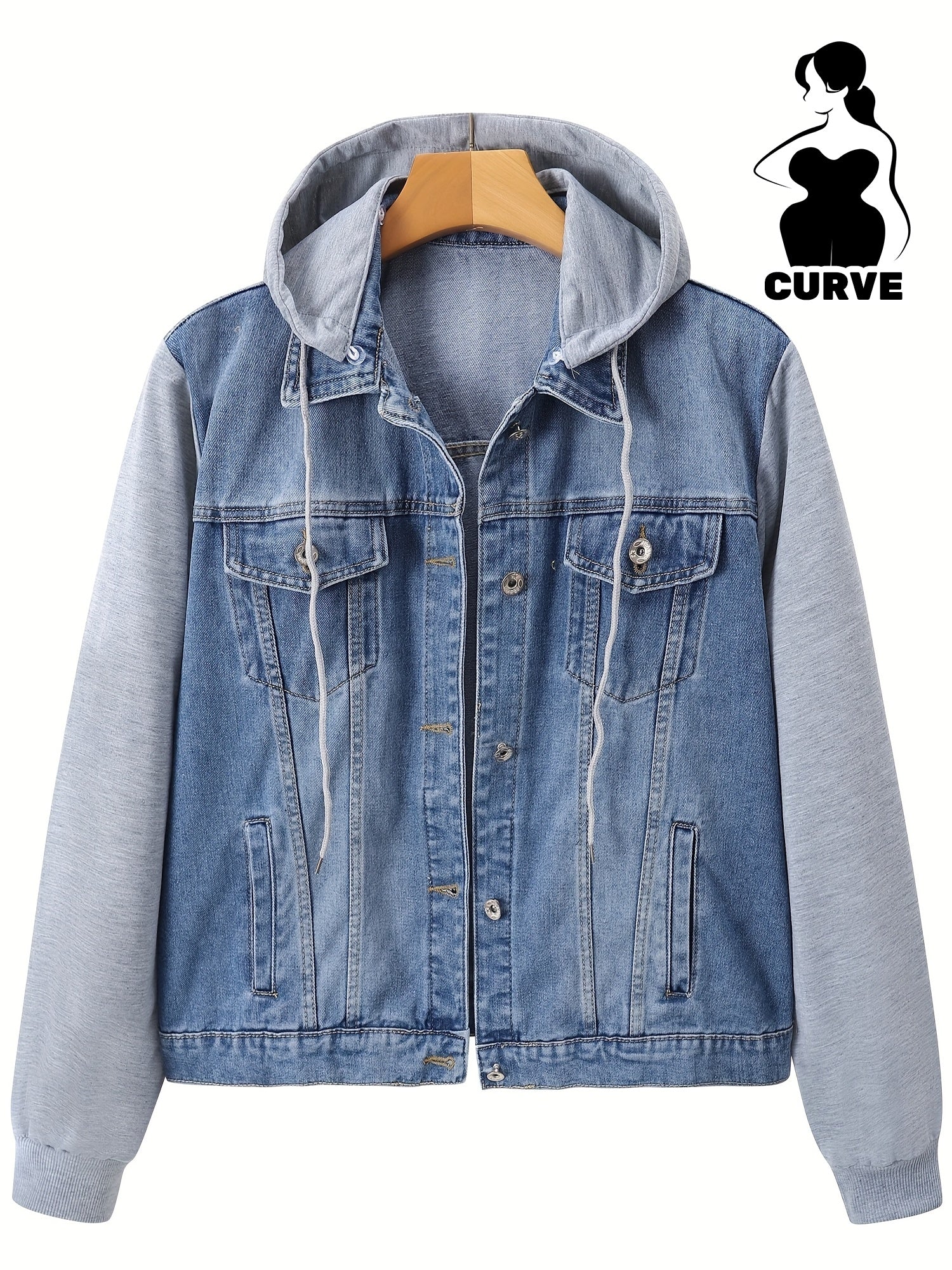 Chaqueta de mezclilla para mujer con capucha desmontable, de color sólido, manga larga, otoño y primavera