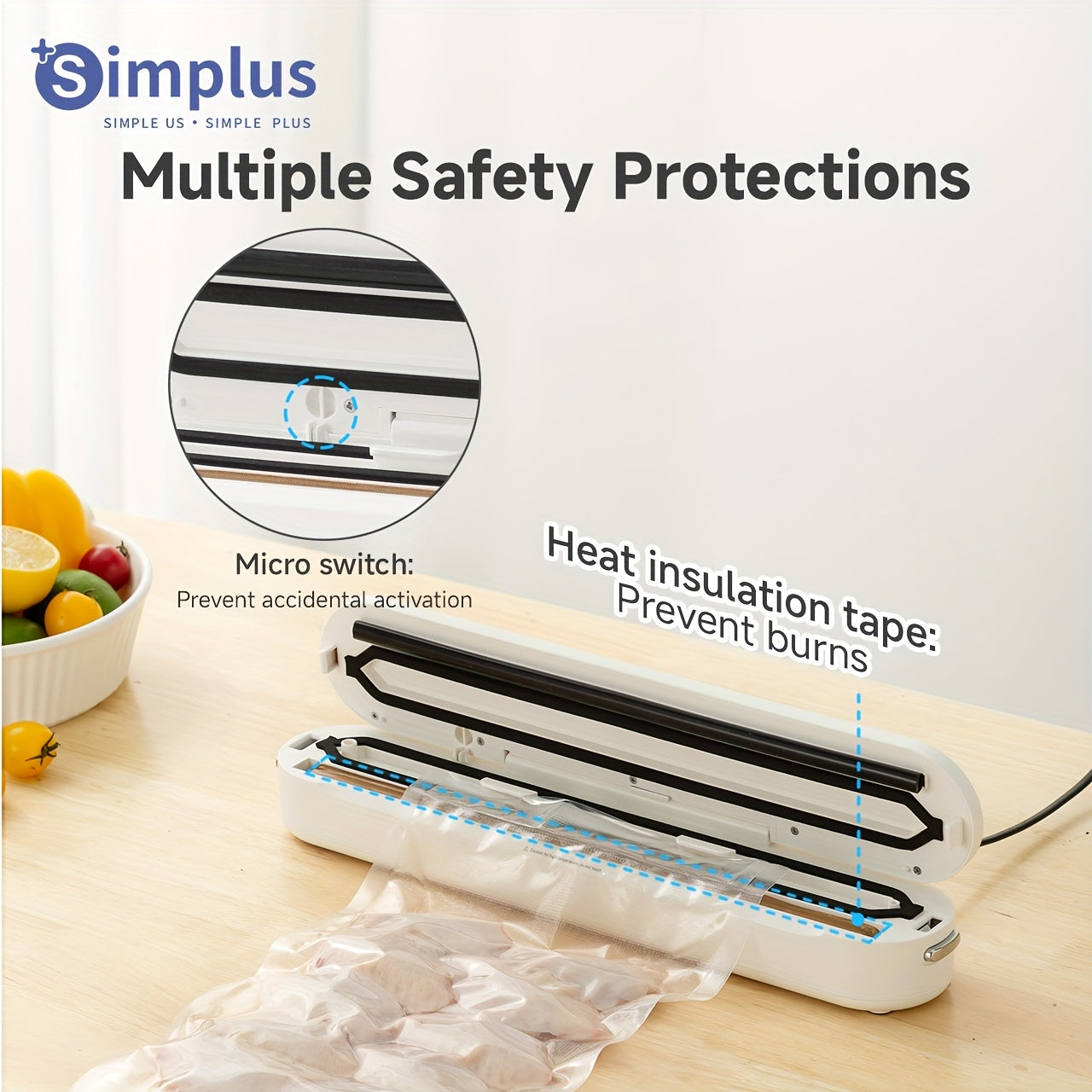 Simplus 1 dona Portativ Avtomatik Havo chiqaruvchi Mashina, 3 Ta Rejim bilan, 60kPa Kuchli Suvish, 6X Yangiqlikni Oshirish, 29.97cm Yopish Lentasi, Bir Bosing bilan Ishlash, Yoqimli Qoplamalar, Ikki tomonlama qulflash - Ideal