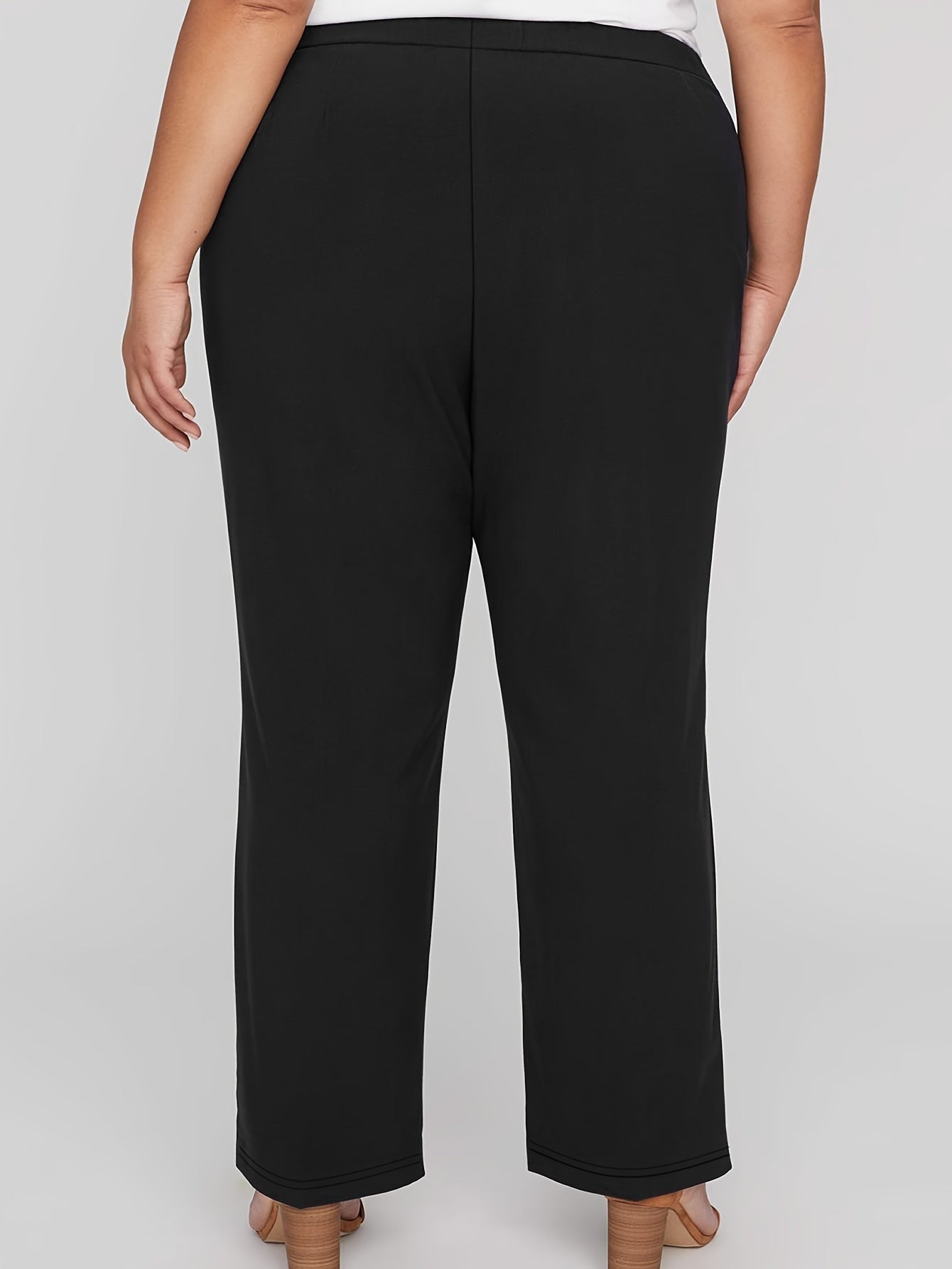 Women's Plus Size Black Stretch Straight Leg Pants Casual Office Trousers