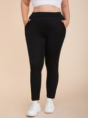 Women's Plus Size Skinny Pants Polyester Knit Solid Color Spring Fall Pockets
