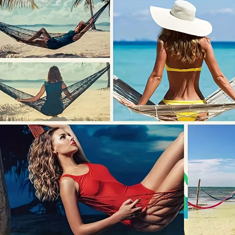 Portable Nylon Hammock Net with Hooks for Camping Beach Garden Outdoor Use