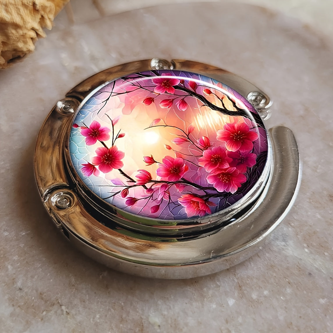 Stylish Cherry Blossoms Zinc Alloy Handbag Hanger Portable Purse Hook