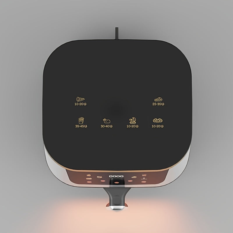 Family size electric air fryer with temperature control, non-stick coating, 10 preset touch options, and multiple cooking functions