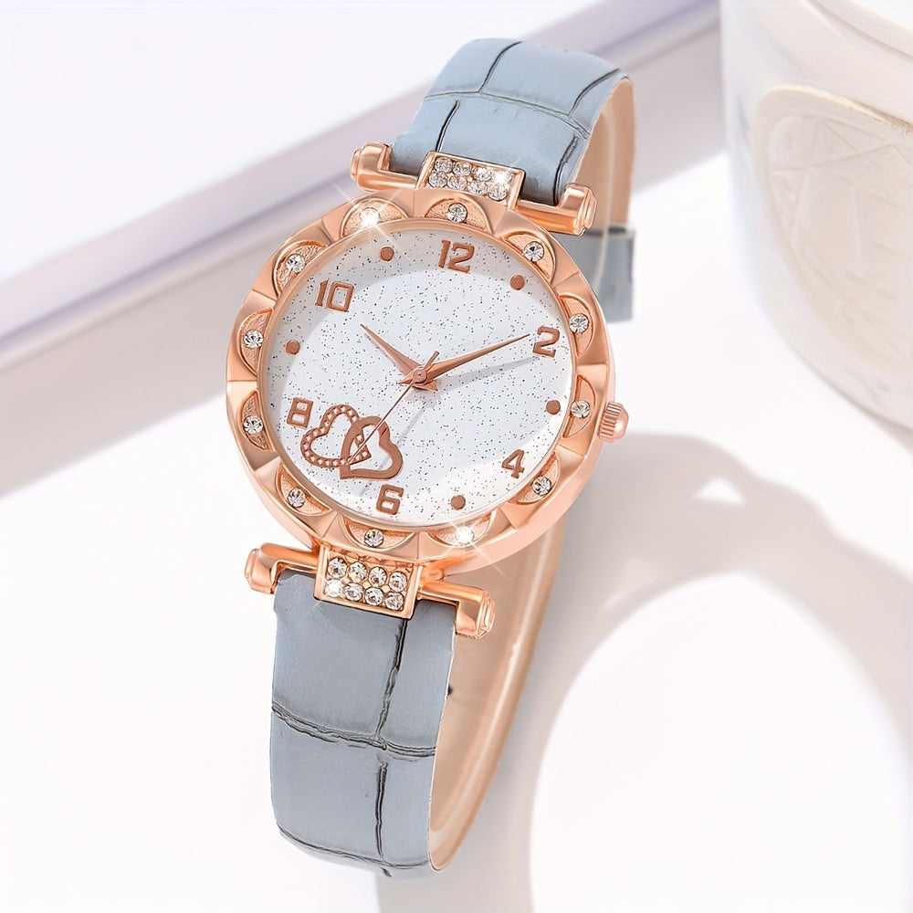 Набор из 5 женских кварцевых часов с rhinestones и искусственной кожей