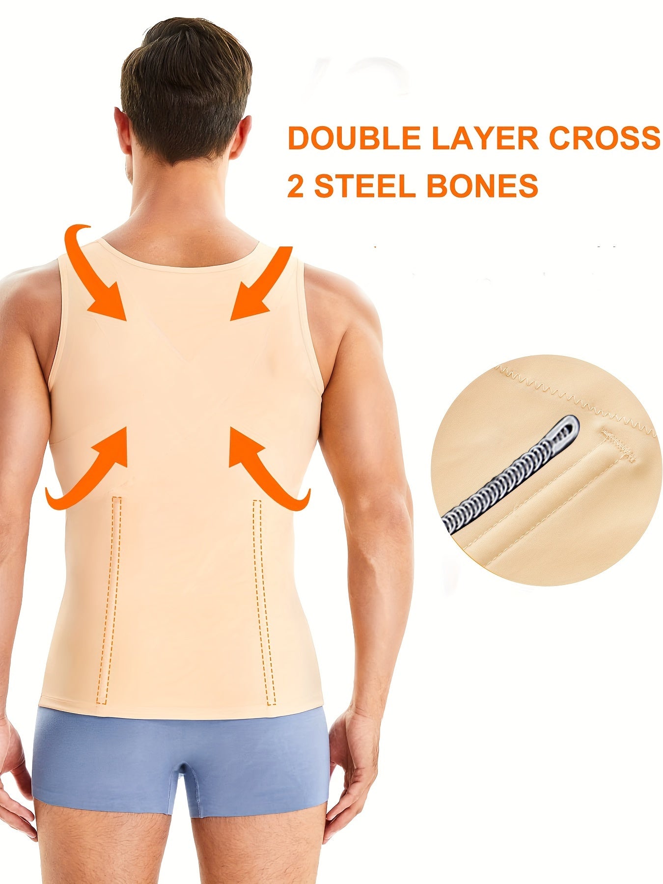 Men's Compression Tank Top with Zipper Body Shapewear Nylon Spandex Solid Crew Neck Skinny