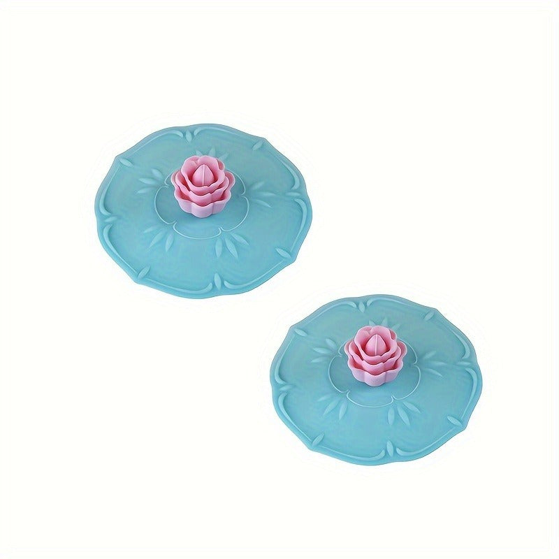 Silicone Cup Lid Set of 2 with Rose Flower Design Food-Grade Dust-Proof Odorless