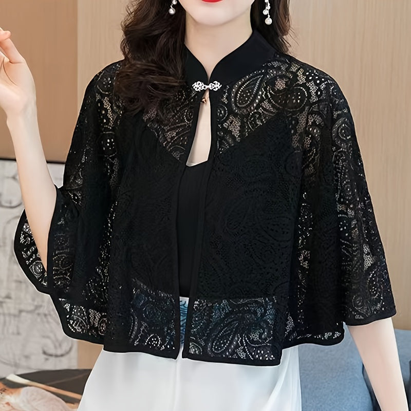 Women’s Vintage Style Lace Shoulder Poncho Shawl Lightweight Summer Cape Sun Protection