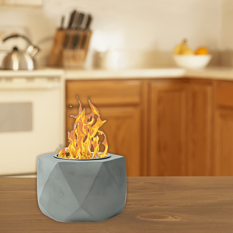 Portable Mini Alcohol Burner Fire Pit with Smokeless Concrete Tabletop Indoor Outdoor Ventilated Metal Fireplace