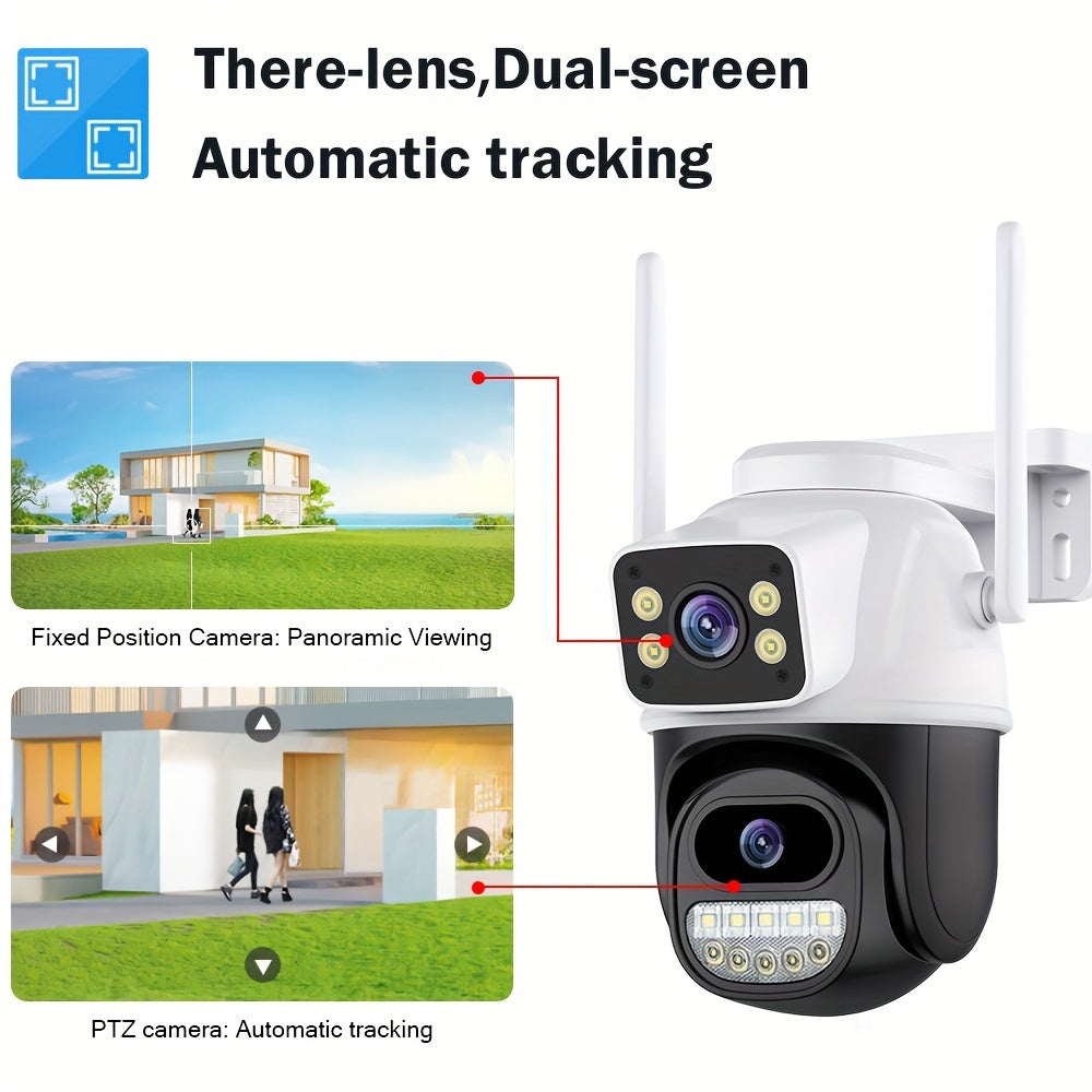 Outdoor 4K 8MP Security Camera with 3 Lenses Dual Screens Human Detection Auto Tracking WiFi Night Vision