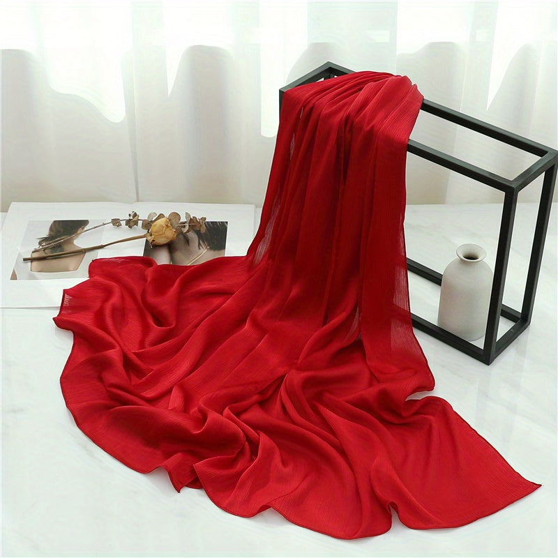 Women's Solid Color Pleated Hijab Scarf for Casual Wear Shawl Head Wrap
