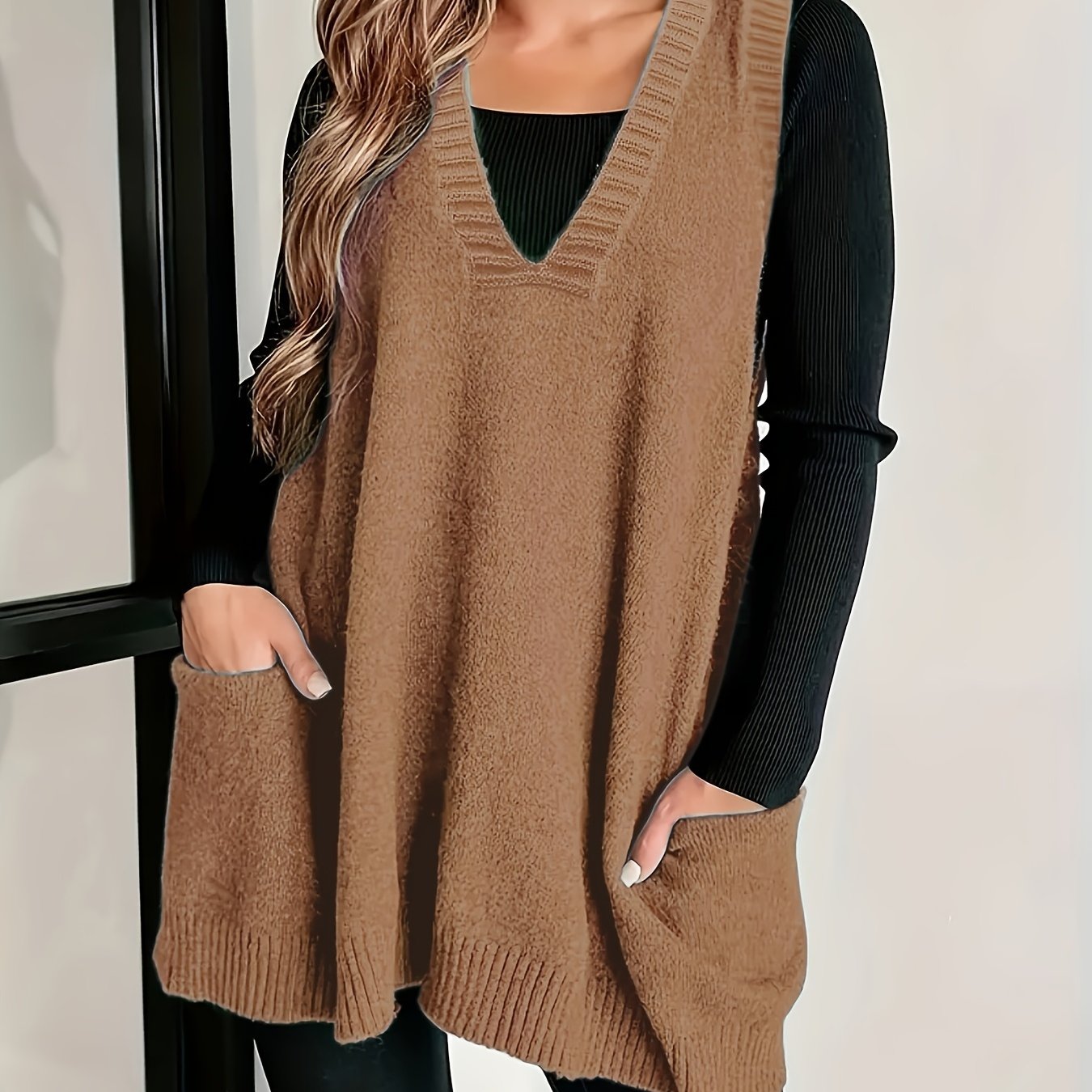 Plus Size Knitted Sweater Vest V-Neck Sleeveless Top Fall Winter Women