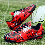 Youth Soccer Cleats for Boys Black Red Lace-Up Rubber Sole EVA Insole