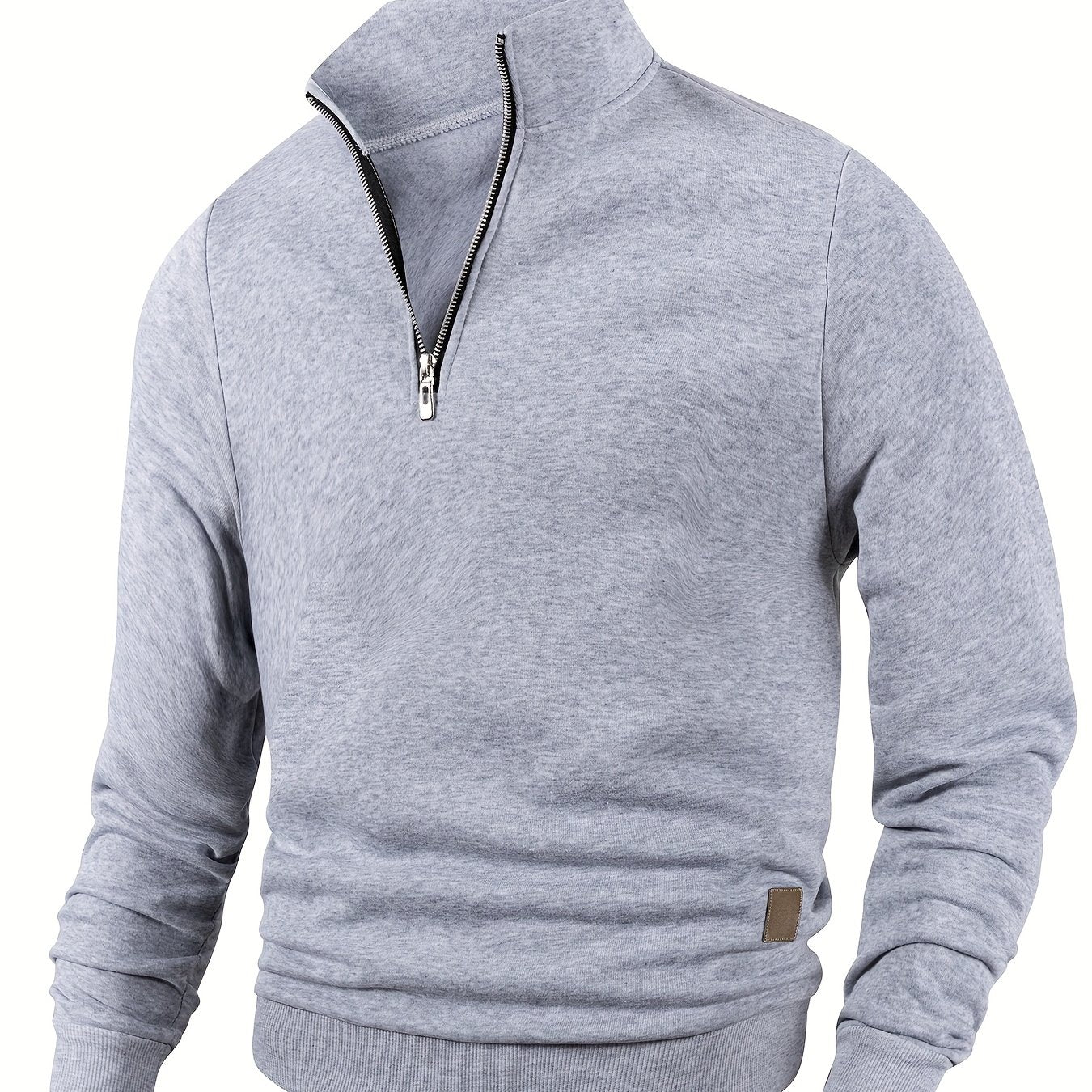 Men's Casual Half-Zip Pullover Sweatshirt Solid Color Polyester Knit Fall Winter Regular Fit