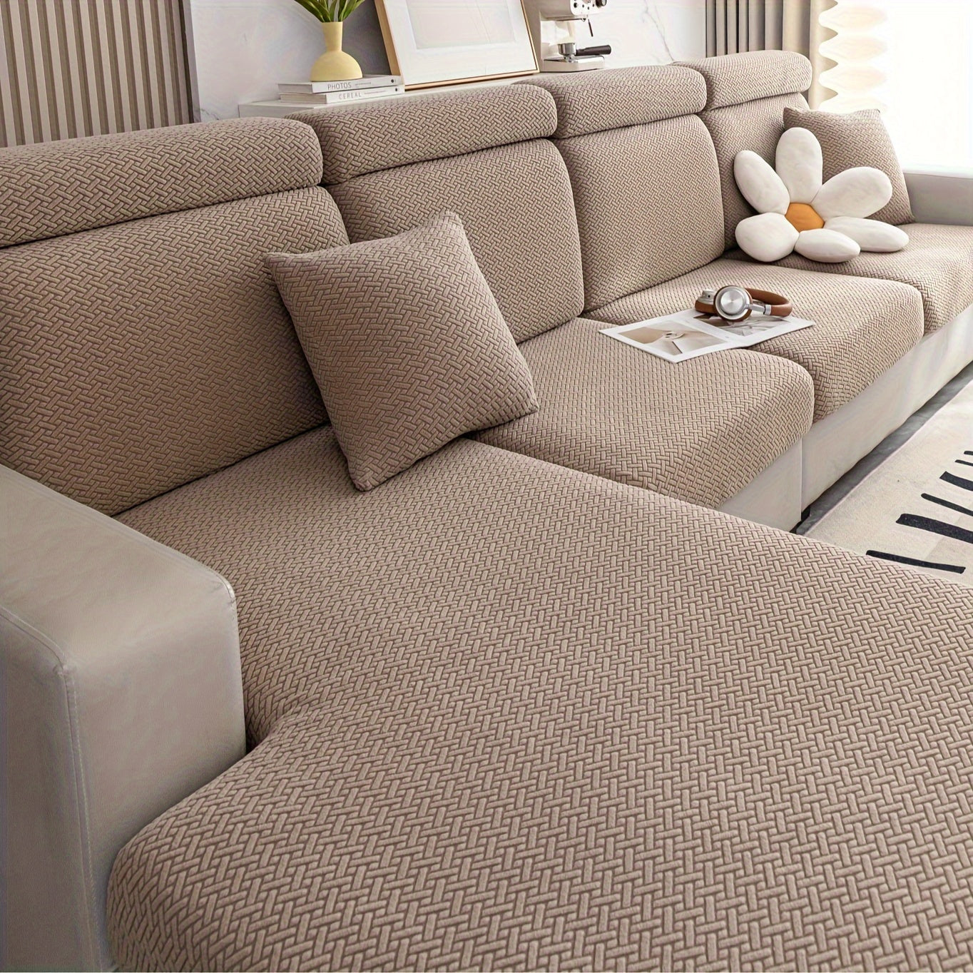 Checkered Polar Fleece Sofa Cover Universal Fit Machine Washable Multi-Purpose