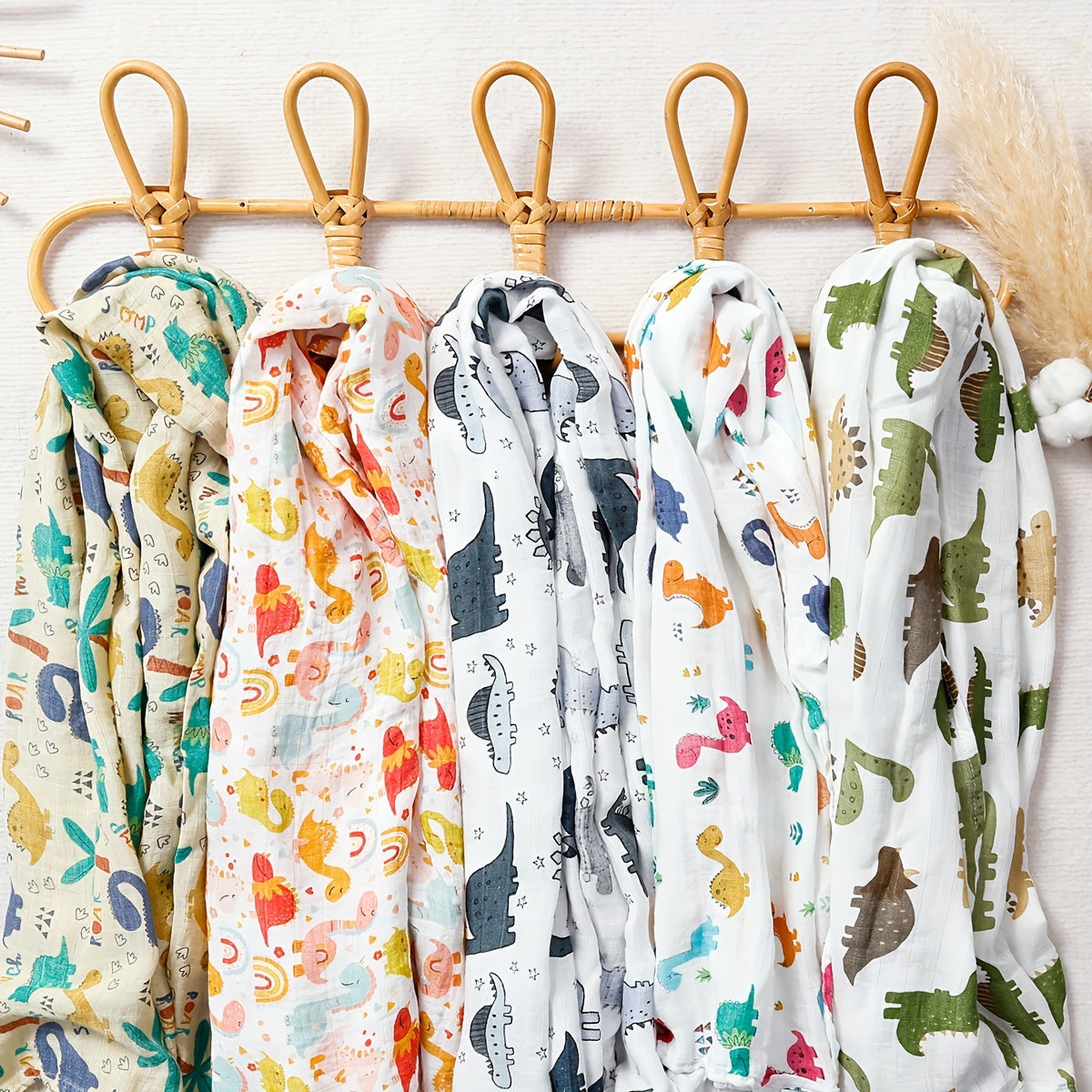 Baby Bamboo Cotton Muslin Gauze Dinosaur Blanket 119x109cm Soft Absorbent