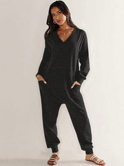 Mono sin mangas de talla grande para mujer con escote en V profundo y hombros caídos, color negro