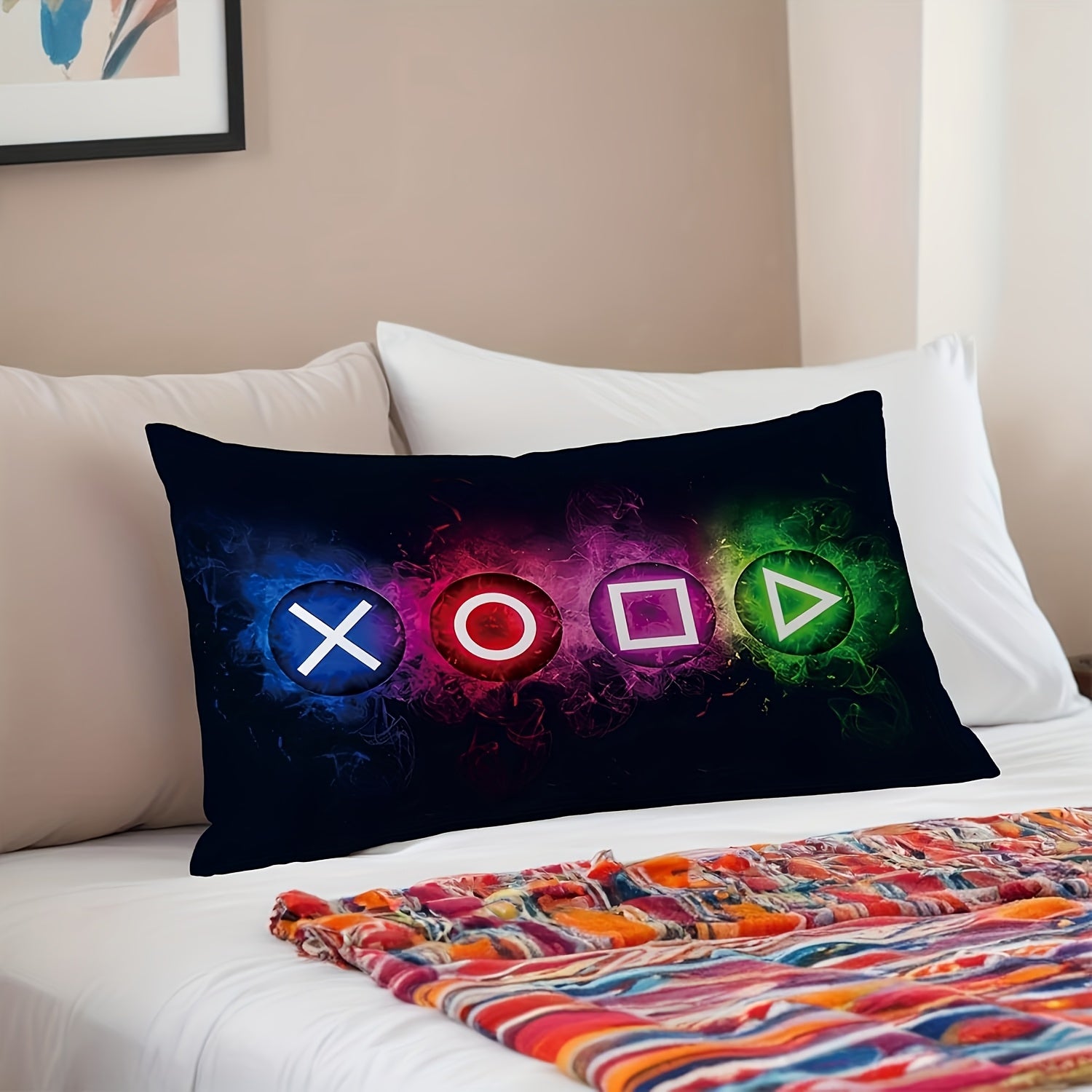 Gaming Console Pillow Cover 30x50 cm Linen Cushion Case with Zipper for Game Room Decor