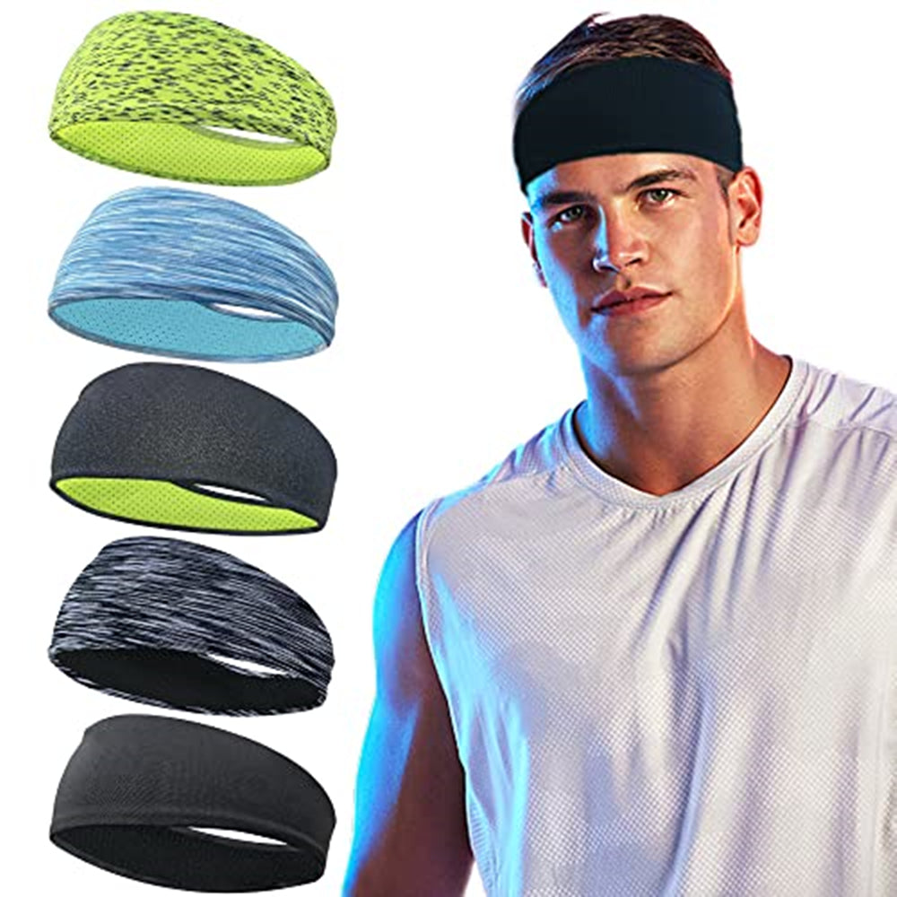 Men's Breathable Mesh Sports Headbands for Running Yoga Fitness Workout Pack of 5