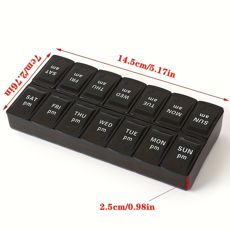 Women's Plastic 14-Grid Weekly Medicine Box with Braille Storage
