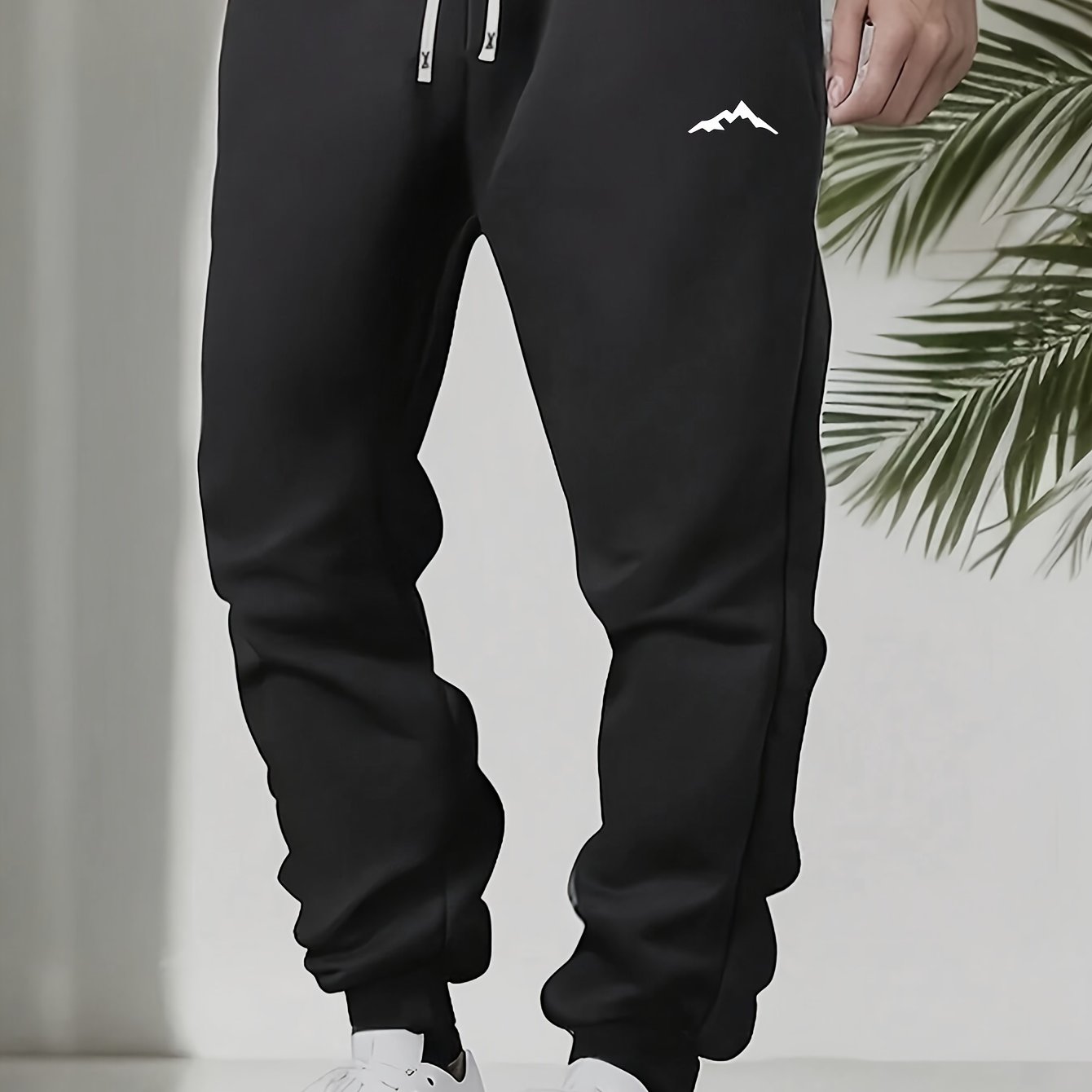 Plus Size Men's Fleece-Lined Mountain Print Sweatpants with Drawstring Waist for Fall Winter