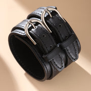 Men's Punk PU Leather Bracelet with Double Buckle and Adjustable Fit