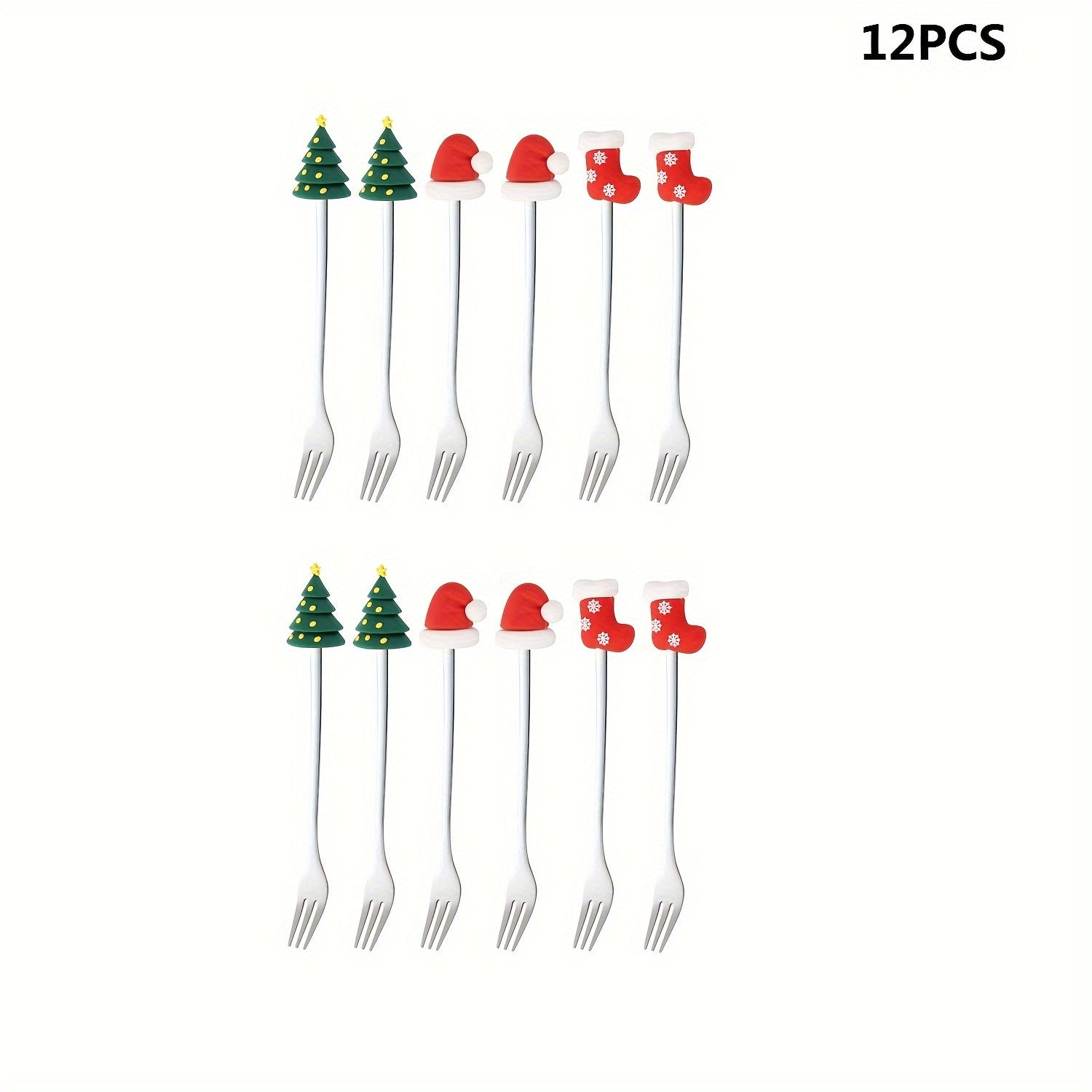 12ta Yilgi mavzudagi zanglamaydigan po'latdan tayyor qahva qoshiqchalari to'plami, qo'ziqorin dizayni bilan