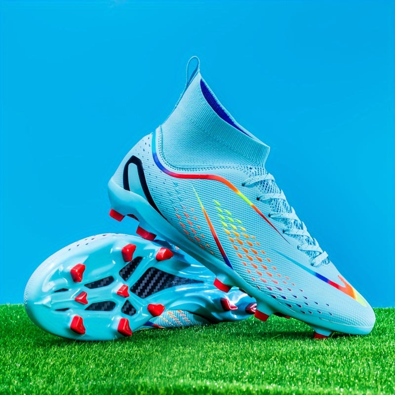 Men's All-Season Solid Color Soccer Cleats with Faux Upper Rubber Sole Lace-Up Training Running Shoes