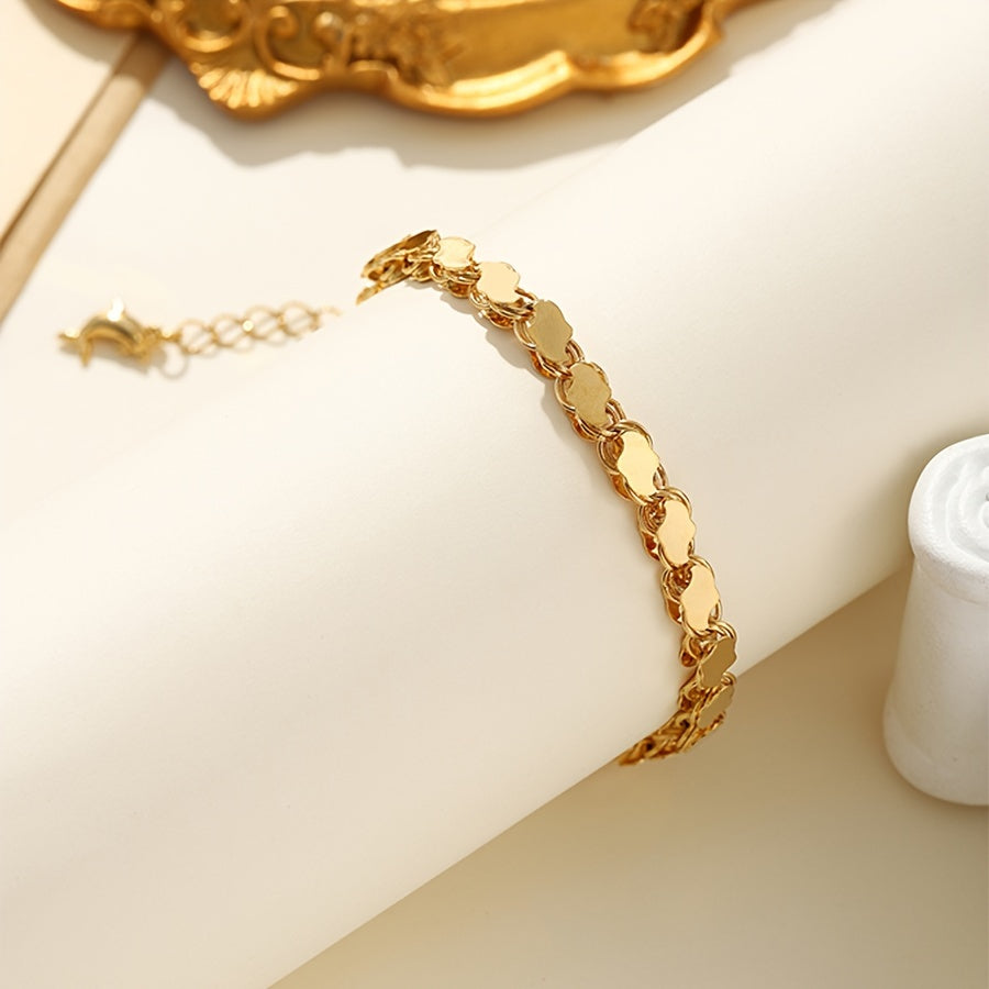 Ручная работа: цепочка-браслет с настоящим золотым покрытием, элегантный медный сплав, простой стиль для женщин, идеально подходит для повседневной носки и отпусков - универсальный аксессуар для любого сезона