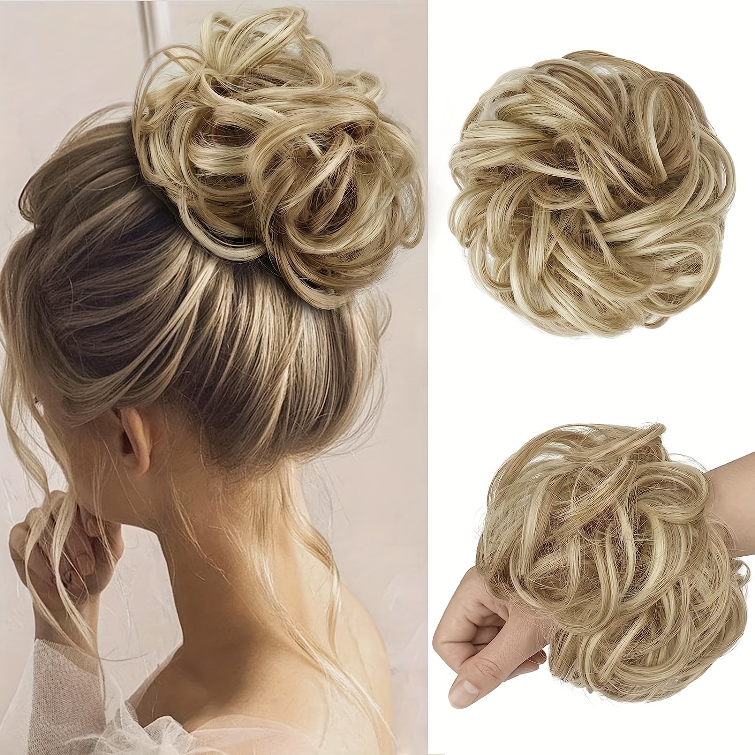 Women's Blonde Synthetic Curly High Bun Ponytail Hair Piece