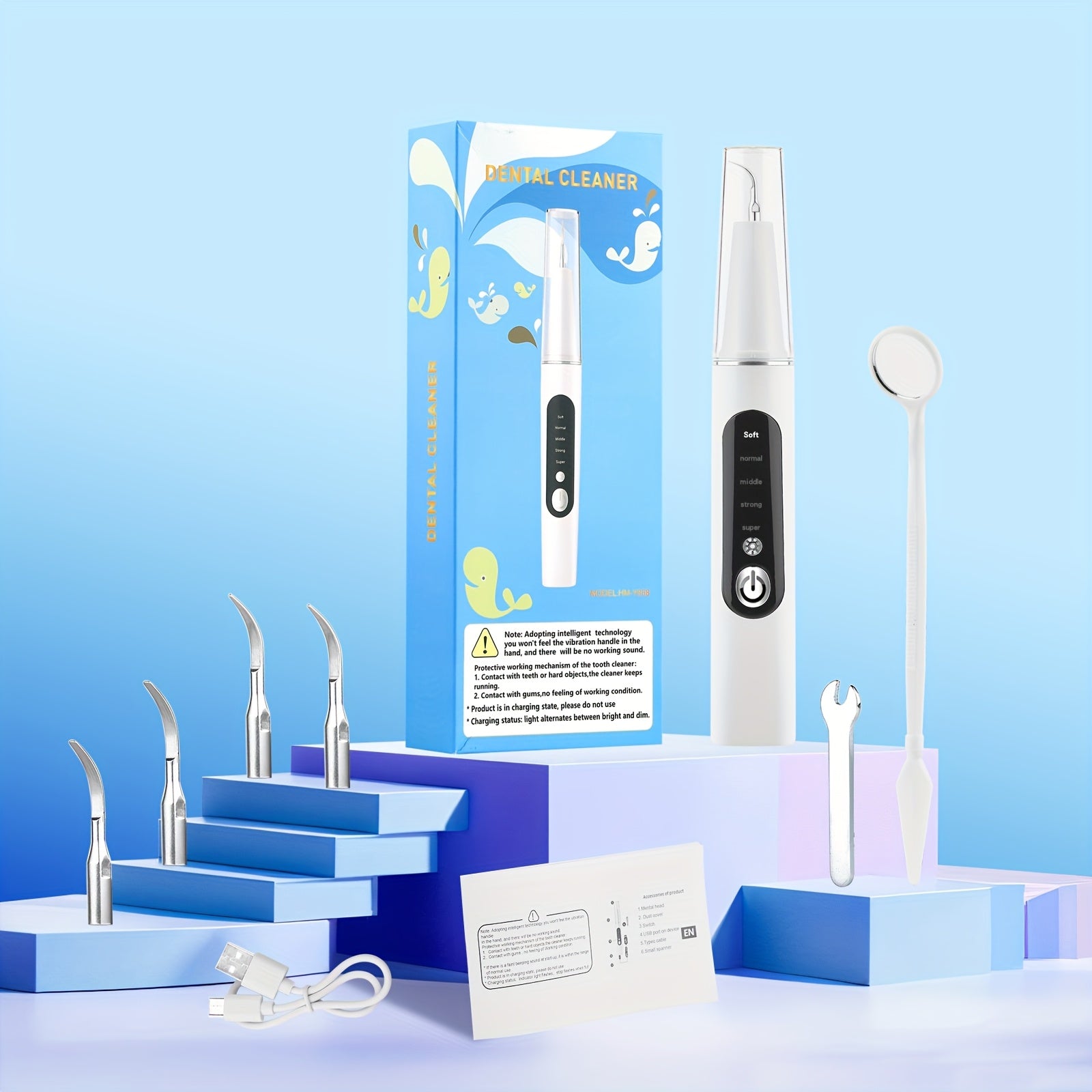 Electric Teeth Cleaner 5-in-1 USB Rechargeable With Replacement Heads