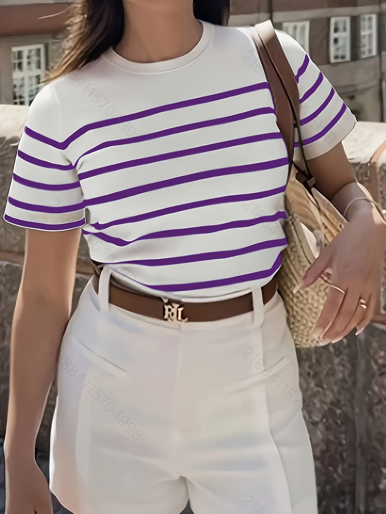 Plus Size Women's Casual Striped T-Shirt Blue White Breathable Summer Top