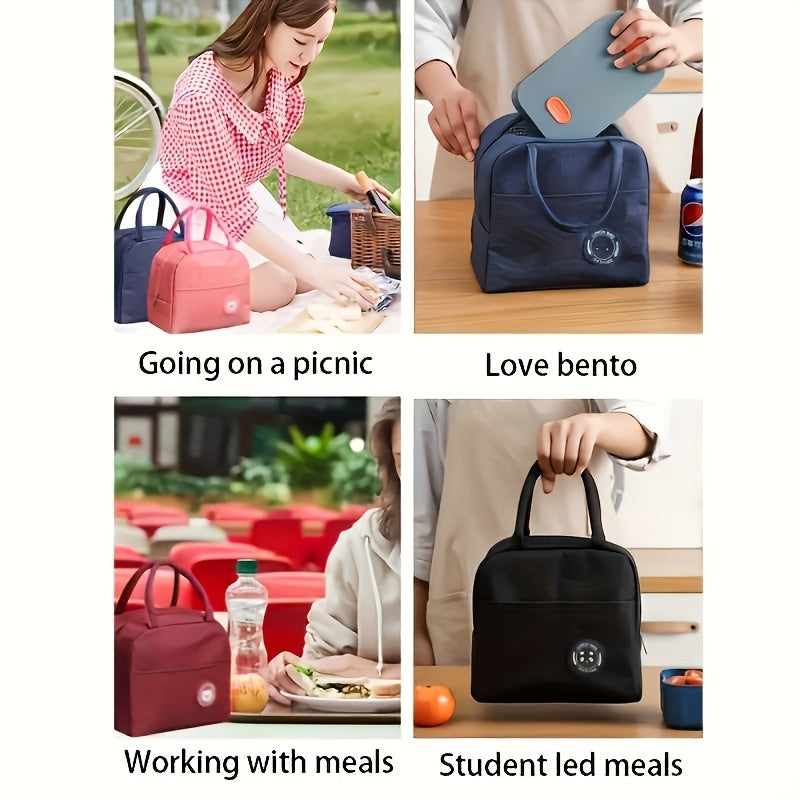 Bolsa de almuerzo de tela Oxford aislante con revestimiento de aluminio, portabento cuadrado