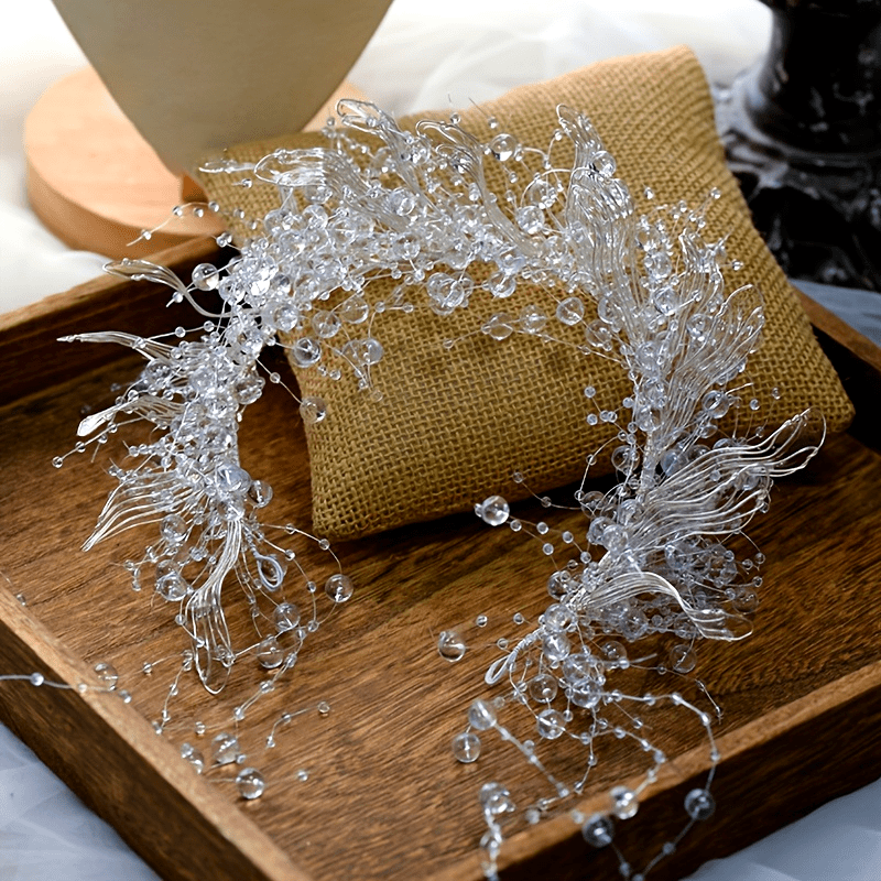 Handmade Crystal Bead Tiaras for Brides Wedding Hair Accessories Liquid Flower Design