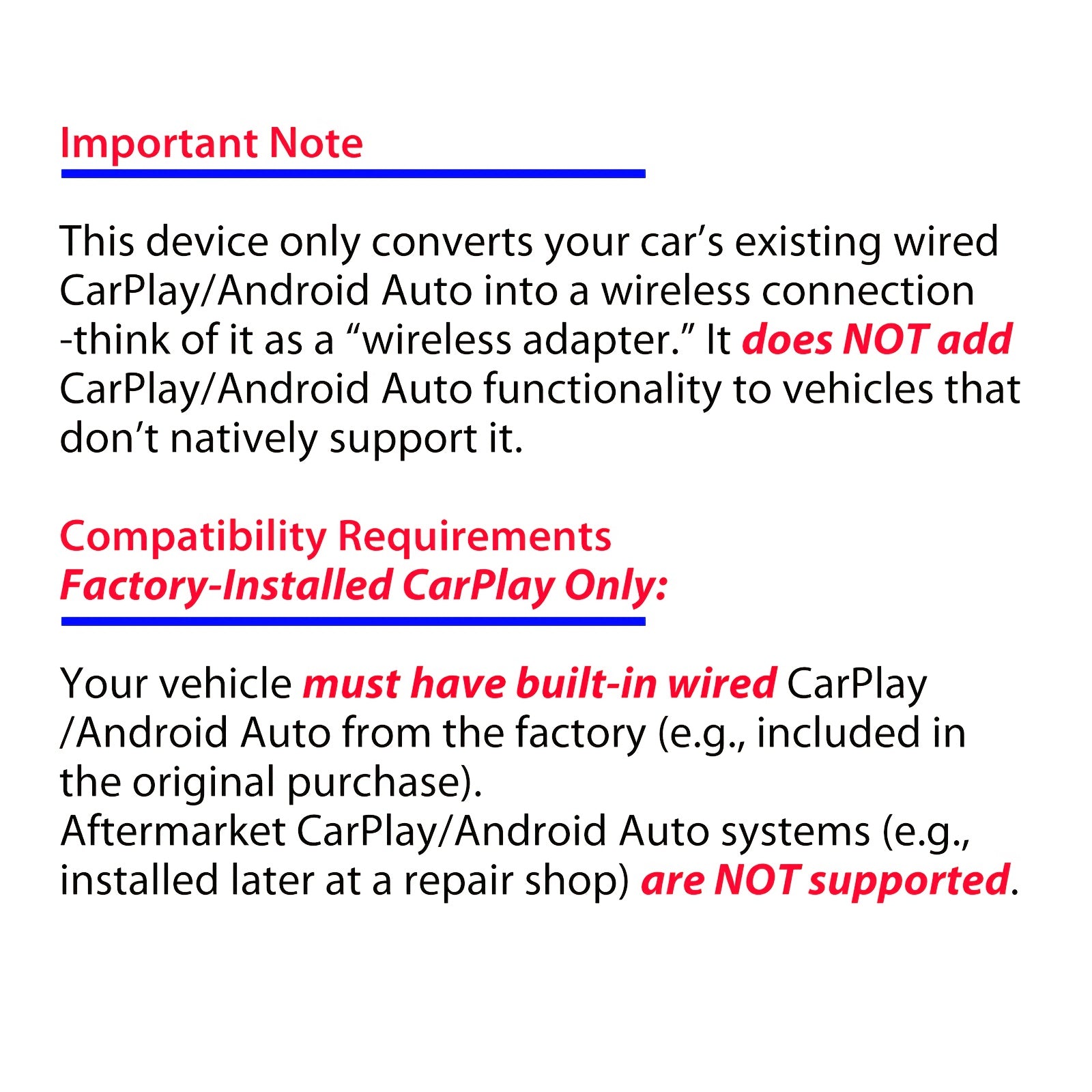 Wireless CarPlay Auto Adapter for Android Devices Low Latency Universal Fit
