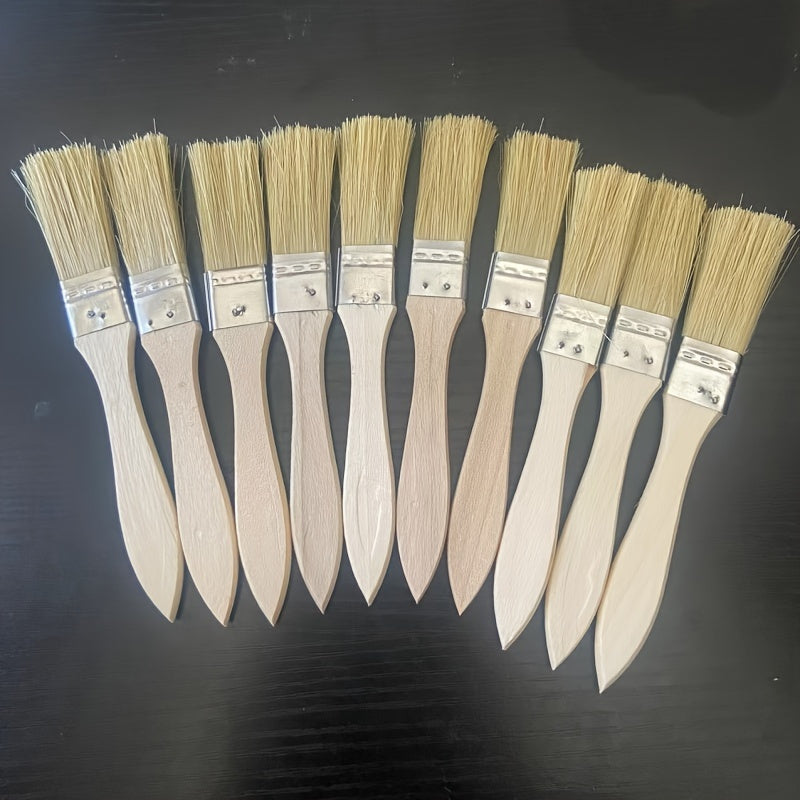 10pcs Flat Bristle Paint Brushes for Art and DIY Wooden Handle