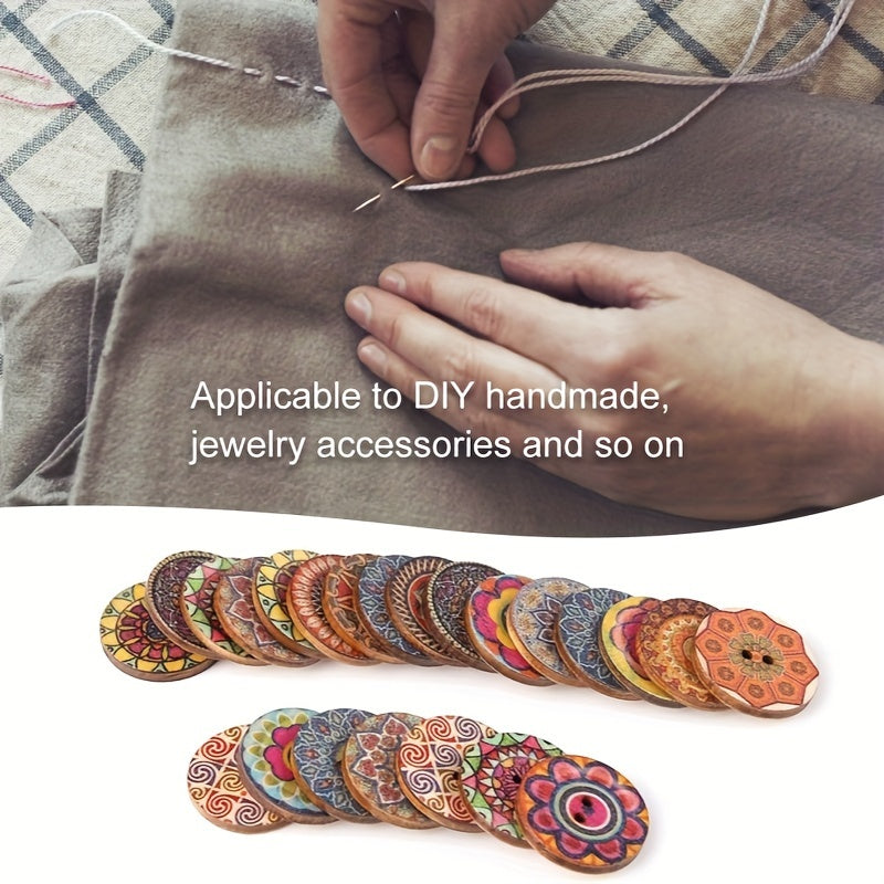 Vintage-Style Painted Wooden Buttons with 2 Holes for Crafting and Sewing