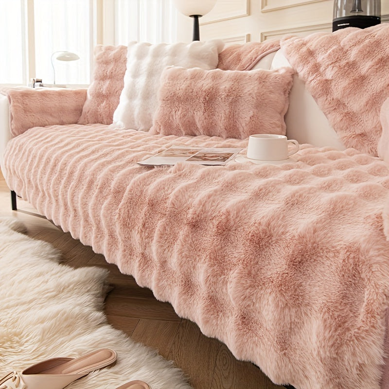 1 шт. Толстый плюшевый чехол для дивана - Имитированный кролик, идеально подходит для зимы, защищает мебель в спальне, офисе, гостиной.