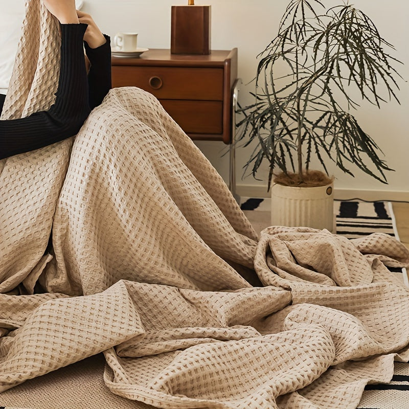 Плед из хлопка с крупной вафельной тканью для кровати, дивана, отдыха