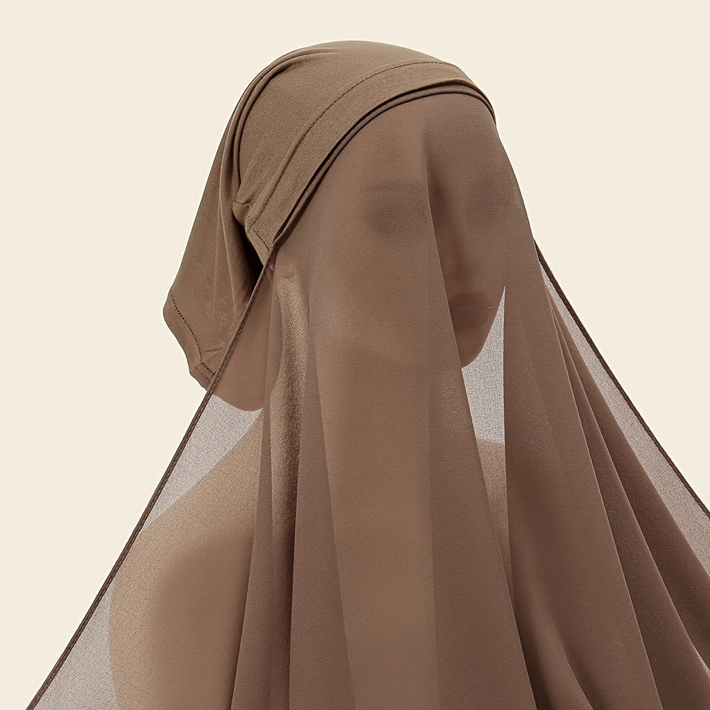 Women's Chiffon Instant Hijab with Built-in Undercap Windproof Sun Protection