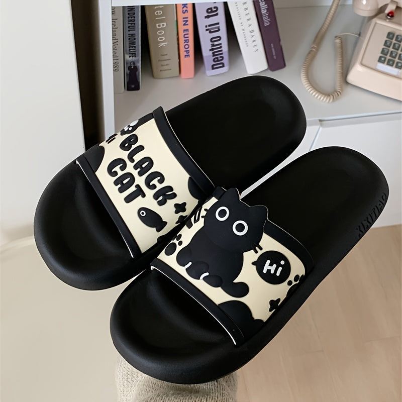 Women Black Cat Cartoon Slides Non-Slip EVA Casual Indoor Outdoor