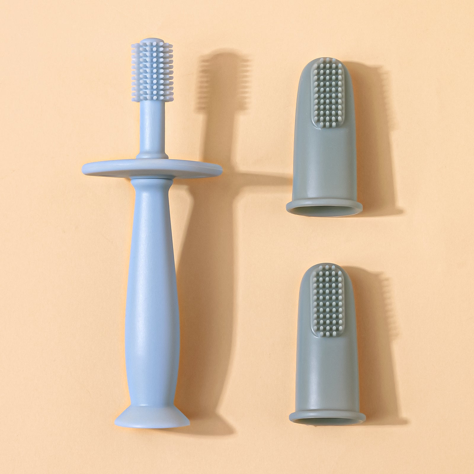 Baby Toothbrush Set 2 Finger and 360° Suction Silicone Baby Toothbrushes for Infants