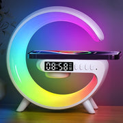 Wireless Charger Stand with RGB Lights Alarm Clock and Speaker for Bedroom and Living Room Decor